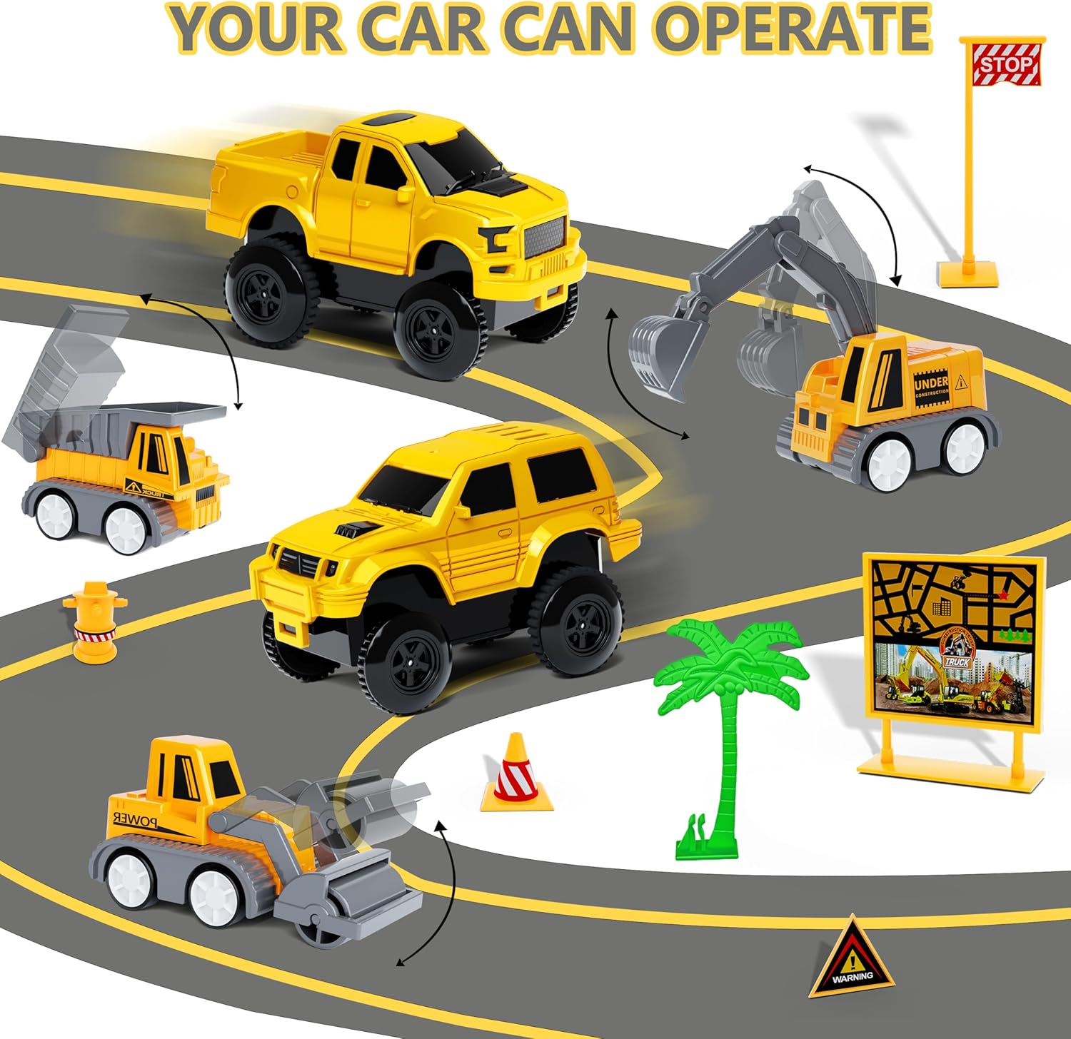 Kids Toys 253 PCS Construction Race Tracks Toy for 3 4 5 6 7 8 Year Old Boys Girls, 5 PCS Construction Truck Car and Flexible Track Play Set Create A Engineering Road Games Toddler Toys Birthday Gifts 24hrsmart